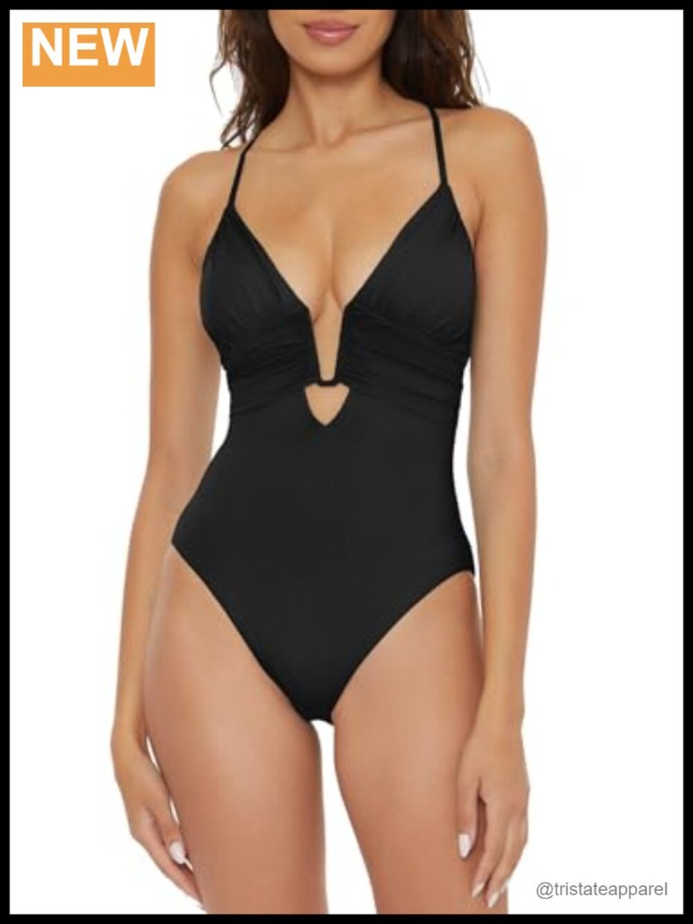 Plunge One Piece Swimsuit Nylon Spandex Shirred Band